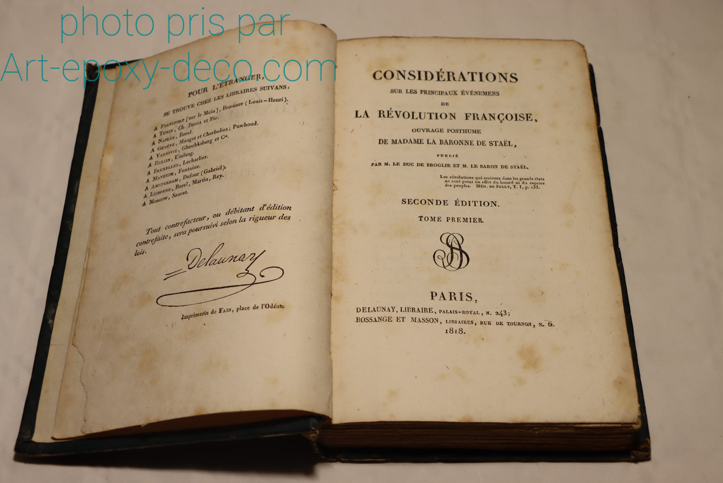 CONSIDERATIONS SUR LES PRINCIPAUX EVENEMENTS DE LA REVOLUTION FRANCAISE 1818