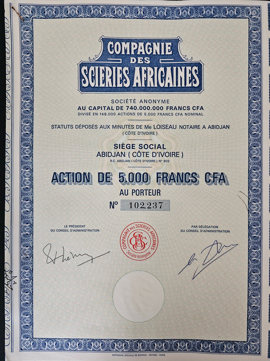 Cie des Scieries Africaines à Abidjan en Cote d'Ivoire