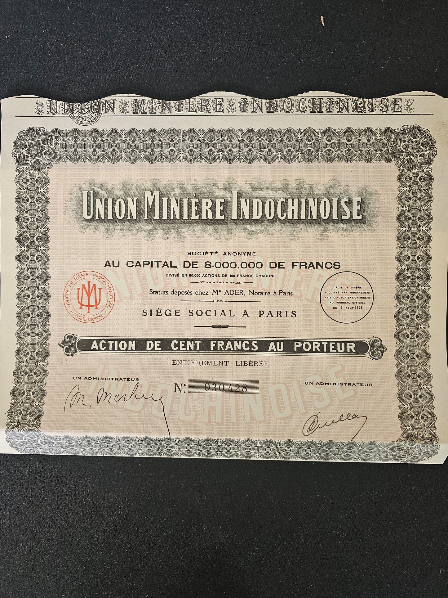 Colonial Mining and Financial Union. 1928