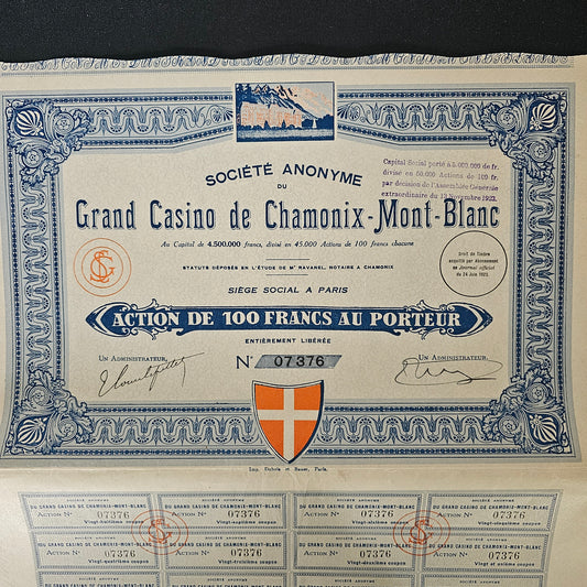 Bearer share Grand casino Chamonix Mont Blanc