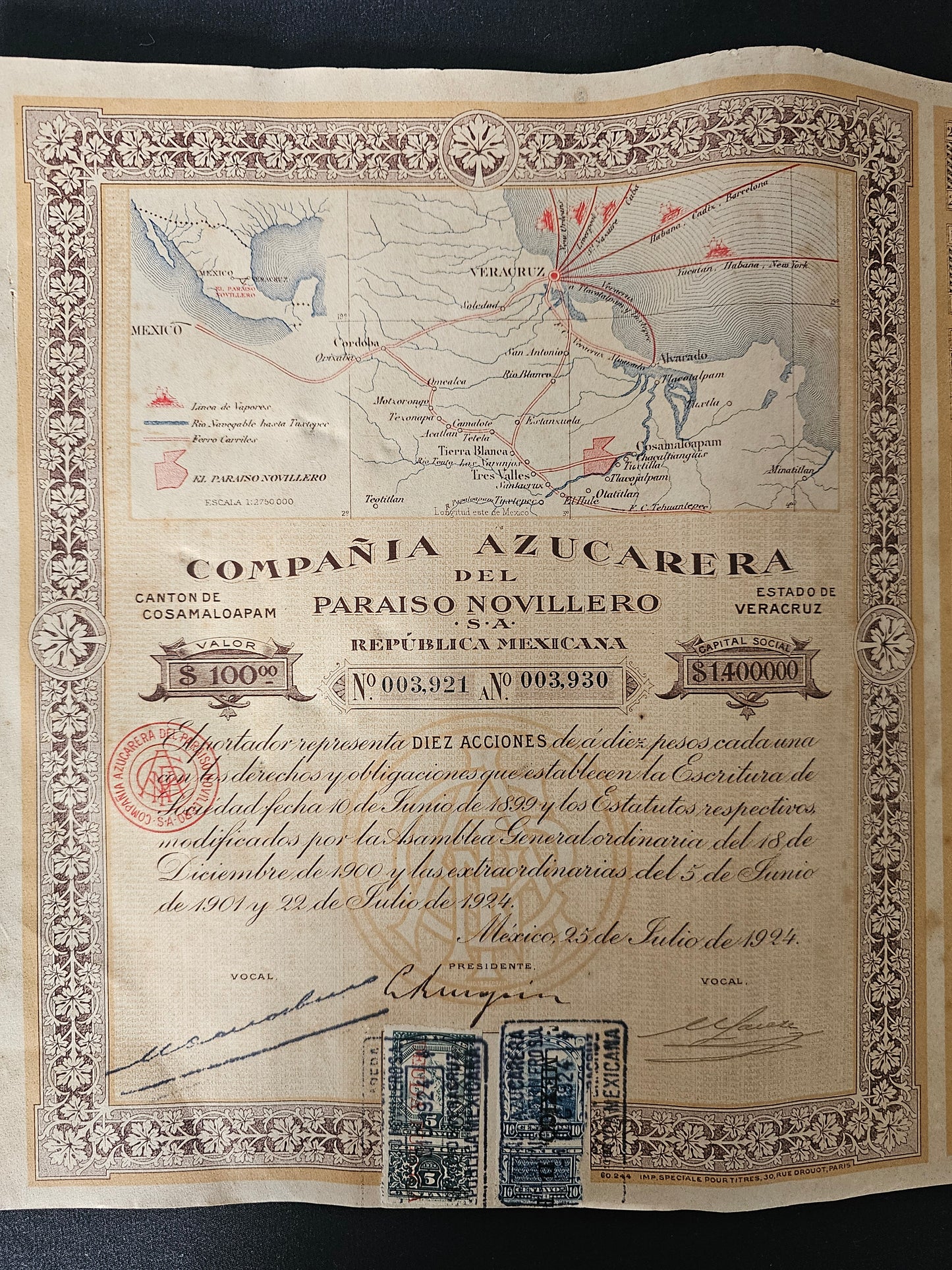 Cia Azucarera del Paraiso Novillero S.A. Republica Mexicana
